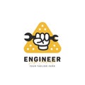 Engineer spirit freedom fight logo, engineer fist hand holding wrench tool logo icon illustration