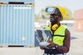 Engineer staff worker using modern technology drone and VR headset for working