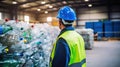 Engineer Standing and looking back The plastic bottle in the recycling industry