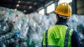 Engineer Standing and looking back The plastic bottle in the recycling industry