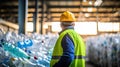 Engineer Standing and looking back The plastic bottle in the recycling industry