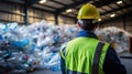 Engineer Standing and looking back The plastic bottle in the recycling industry