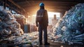 Engineer Standing and looking back The plastic bottle in the recycling industry. Neural network ai generated Royalty Free Stock Photo