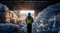 Engineer Standing and looking back The plastic bottle in the recycling industry. Neural network ai generated Royalty Free Stock Photo