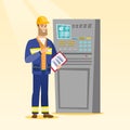 Engineer standing near control panel. Royalty Free Stock Photo