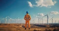 Engineer standing at the wind turbine plant.