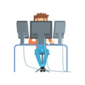 Engineer system IT administrator at work, networking service cartoon vector illustration