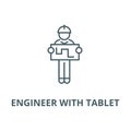 Engineer with tablet line icon, vector. Engineer with tablet outline sign, concept symbol, flat illustration Royalty Free Stock Photo