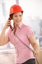 Engineer talking on landline Royalty Free Stock Photo