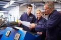 Engineer Teaching Apprentices To Use Tube Bending Machine Royalty Free Stock Photo