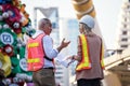 Engineer team discuss construction project at site