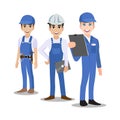 Engineer , technician, builders and mechanics people teamwork cartoon character vector illustration