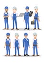 Engineer , technician, builders and mechanics people teamwork cartoon character vector illustration