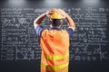 Engineer depress with math formula background Royalty Free Stock Photo