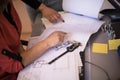 Engineer technician designing drawings mechanical parts engineering Enginemanufacturing factory Industry Industrial work