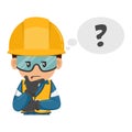 Engineer thinking and expressing doubt in a new industrial project. Worker with his personal protective equipment. Industrial