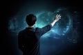 Engineer touching a virtual technology concept. Science and artificial intelligence technology. innovation and futuristic.