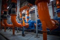 A engineer under checking the industry cooling tower air conditioner is water cooling tower air chiller HVAC of large industrial b Royalty Free Stock Photo