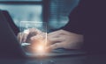 Engineer using laptop computer Create set command prompt teach AI learning, search process. develop intelligent systems. chatbot Royalty Free Stock Photo