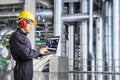 Engineer using laptop computer for maintenance at powerhouse Royalty Free Stock Photo