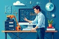 Engineer using robotic arm and data dashboard in modern tech workspace scene. Royalty Free Stock Photo