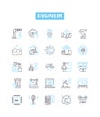 Engineer vector line icons set. Engineer, Technical, Mechanical, Structural, Electrical, Design, Civil illustration Royalty Free Stock Photo