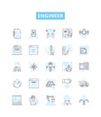 Engineer vector line icons set. Engineer, Technical, Mechanical, Structural, Electrical, Design, Civil illustration Royalty Free Stock Photo