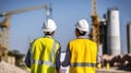 Engineer with Vests Confer Near the Construction Site, Igniting Project Progress. Generative AI