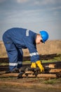 Engineer work in oil refinery Royalty Free Stock Photo