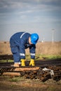 Engineer work in oil refinery Royalty Free Stock Photo