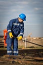Engineer work in oil refinery Royalty Free Stock Photo