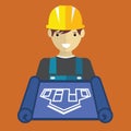 Engineer worker with blueprint