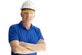 Engineer worker foreman standing arm crossed isolated looking camera smiling on white background with clipping path Royalty Free Stock Photo