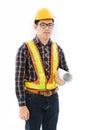 Engineer man standing yellow helmet Royalty Free Stock Photo