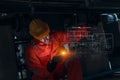 Engineer worker using modern technology digital innovation software service maintenance industry Royalty Free Stock Photo