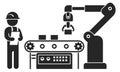 Engineer working on automatic assembly line. Factory conveyor