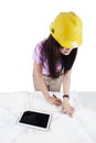 Engineer working with blueprints on desk Royalty Free Stock Photo
