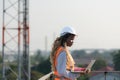 Engineer working on a building site The telephone and internet network signal systems Royalty Free Stock Photo
