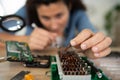 engineer working with circuits close-up Royalty Free Stock Photo