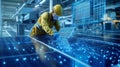 Engineer Working in Cleanroom Environment with Digital Technology