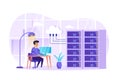 Engineer working at Data center scene. Administrator at computer monitoring work of servers