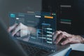 Engineer working with database for digital data design or cyberspace network and connection. Information science system analysis, Royalty Free Stock Photo