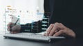 Engineer working with database for digital data design or cyberspace network and connection. Information science system analysis, Royalty Free Stock Photo