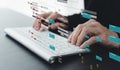 Engineer working with database for digital data design or cyberspace network and connection. Information science system analysis, Royalty Free Stock Photo