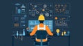 An engineer working on multiple computer screens, showing management software and data visualization Royalty Free Stock Photo