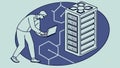 Engineer working on a server rack in an isometric data center, vector design Generative AI Royalty Free Stock Photo