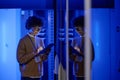 Engineer working at server room Royalty Free Stock Photo