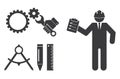 engineer workman and hand with spanner engineering icon set Royalty Free Stock Photo