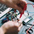 Engineer workplace testing electronic components Royalty Free Stock Photo