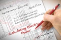 Engineer writing formulas and graph about electric power in buildings - concept image